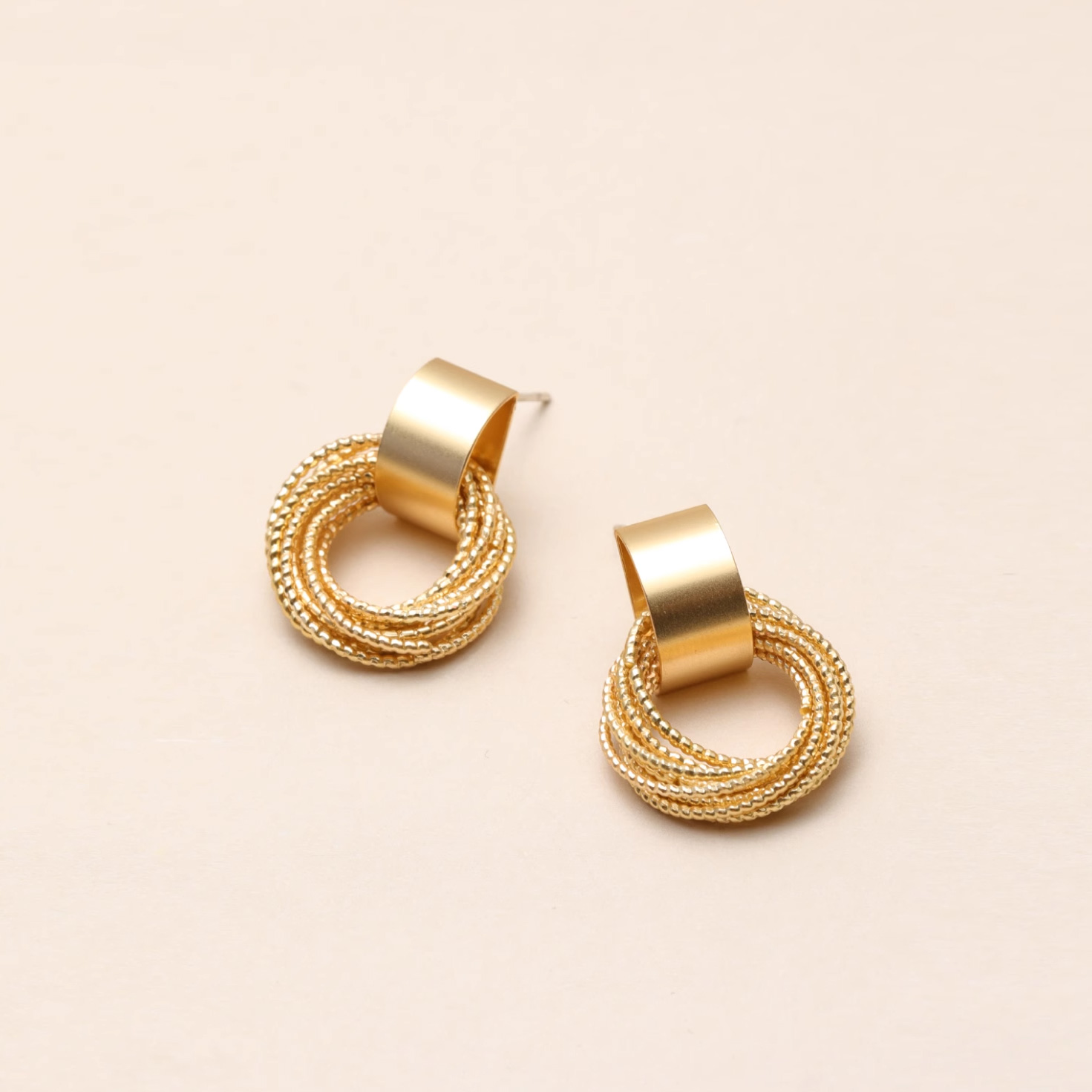 S925 Silver Stud Post Korean style NYU Same Style Matte Gold Circle Earrings Geometric Hollow Winding Internet Red Earrings